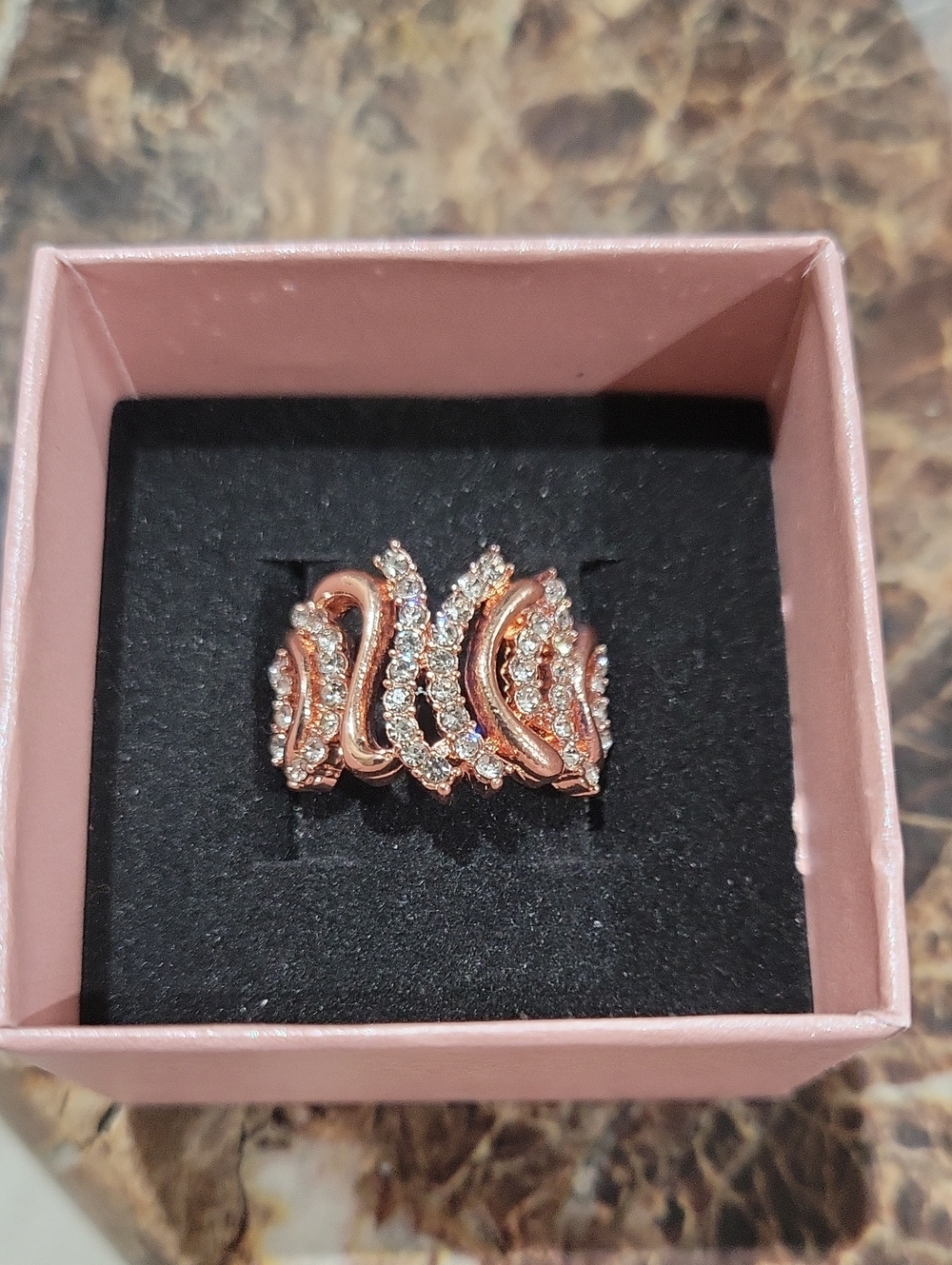 Rose Gold Cubic Zirconia Wave Statement Ring - Women Jewelry